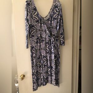 Avon Fashion Faux Wrap Dress Size 18 Blue White and Tan